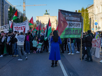 A demonstration in Munich, Germany, on November 16, 2024, includes pro-Palestinian demonstrators and pro-Israeli counter-demonstrators with...