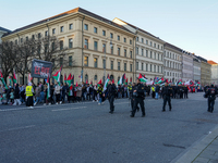 A demonstration in Munich, Germany, on November 16, 2024, includes pro-Palestinian demonstrators and pro-Israeli counter-demonstrators with...