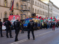 A demonstration in Munich, Germany, on November 16, 2024, includes pro-Palestinian demonstrators and pro-Israeli counter-demonstrators with...