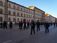 A demonstration in Munich, Germany, on November 16, 2024, includes pro-Palestinian demonstrators and pro-Israeli counter-demonstrators with...