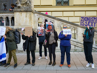 A demonstration in Munich, Germany, on November 16, 2024, includes pro-Palestinian demonstrators and pro-Israeli counter-demonstrators with...