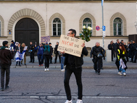 A demonstration in Munich, Germany, on November 16, 2024, includes pro-Palestinian demonstrators and pro-Israeli counter-demonstrators with...