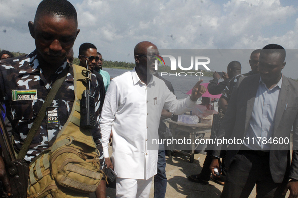 Lucky Orimisan Aiyedatiwa, Governor of Ondo State and Governorship candidate of the All Progressives Congress (APC), arrives at the polling...