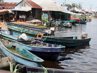 An inactive jetty is present during the 2024 Governorship election for Ondo State in Obenla, Ilaje, Local Government Area, Ondo State, Niger...