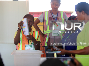 INEC officials count election results at Ward 2, Unity 8 during the 2024 Governorship election for Ondo State in Ugbonla, Ilaje, Local Gover...