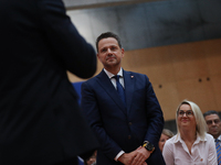 In Krakow, Poland, on November 16, 2024, Rafal Trzaskowski, a candidate for president in the primaries, attends a meeting at Hala Com-Com Zo...