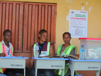 INEC officials sit at Ward 2, Unity 7 during the 2024 Governorship election for Ondo State in Ugbonla, Ilaje, Local Government Area, Ondo St...