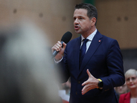 In Krakow, Poland, on November 16, 2024, Rafal Trzaskowski, a candidate for president in the primaries, attends a meeting at Hala Com-Com Zo...