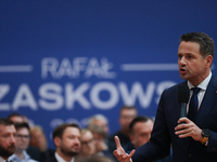 In Krakow, Poland, on November 16, 2024, Rafal Trzaskowski, a candidate for president in the primaries, attends a meeting at Hala Com-Com Zo...