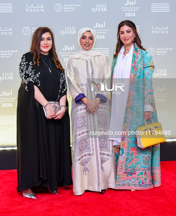 Fatma Al Remaihi, CEO of the Doha Film Institute, and Salam Shawa attend the 'Sudan, Remember Us' red carpet during the screening on the ope...