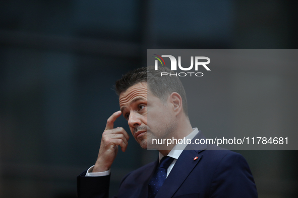 In Krakow, Poland, on November 16, 2024, Rafal Trzaskowski, a candidate for president in the primaries, attends a meeting at Hala Com-Com Zo...