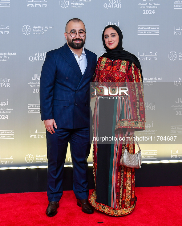 Directors Obada Al-Jarbi and a guest attend the ''Sudan, Remember Us'' red carpet during the screening on the opening night of the Ajyal Fil...