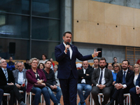 In Krakow, Poland, on November 16, 2024, Rafal Trzaskowski, a candidate for president in the primaries, attends a meeting at Hala Com-Com Zo...