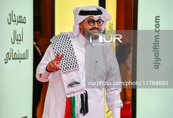 Qatari artist Hamad Al-Ammari attends the 'Sudan, Remember Us' red carpet during the screening on the opening night of the Ajyal Film Festiv...