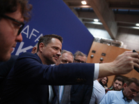 In Krakow, Poland, on November 16, 2024, Rafal Trzaskowski, a candidate for president in the primaries, attends a meeting at Hala Com-Com Zo...