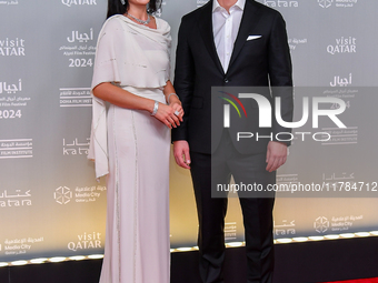 Turkish actress Esra Bilgic (L) attends the 'Sudan, Remember Us' red carpet during the screening on the opening night of the Ajyal Film Fest...