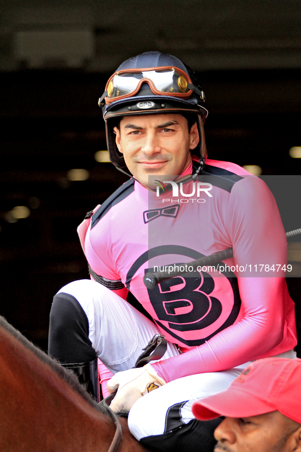 Jockey Sahin Civaci rides Wickenheiser out of the paddock ahead of the first race at Woodbine Racetrack in Toronto, Canada, on November 16,...