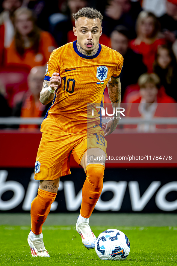 Netherlands forward Noa Lang participates in the match between the Netherlands and Hungary at the Johan Cruijff ArenA for the UEFA Nations L...