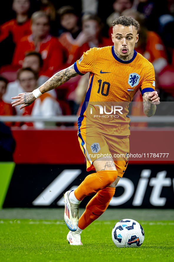 Netherlands forward Noa Lang participates in the match between the Netherlands and Hungary at the Johan Cruijff ArenA for the UEFA Nations L...