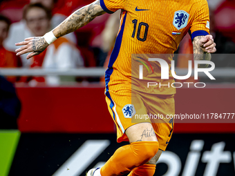 Netherlands forward Noa Lang participates in the match between the Netherlands and Hungary at the Johan Cruijff ArenA for the UEFA Nations L...