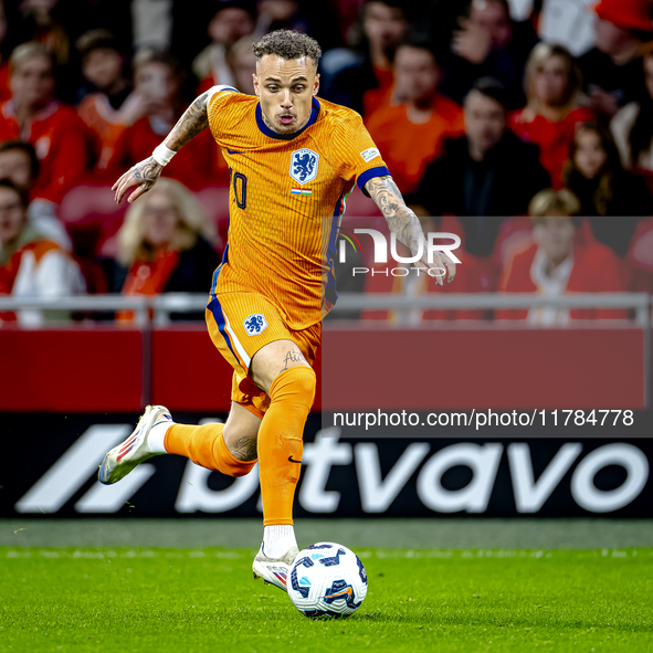 Netherlands forward Noa Lang participates in the match between the Netherlands and Hungary at the Johan Cruijff ArenA for the UEFA Nations L...