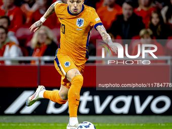 Netherlands forward Noa Lang participates in the match between the Netherlands and Hungary at the Johan Cruijff ArenA for the UEFA Nations L...