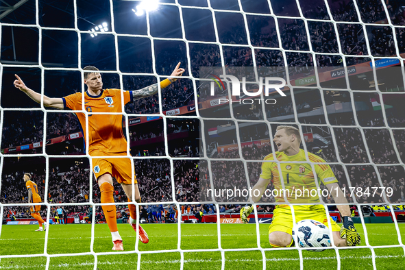 Netherlands midfielder Teun Koopmeiners scores the 4-0 during the match between the Netherlands and Hungary at the Johan Cruijff ArenA for t...