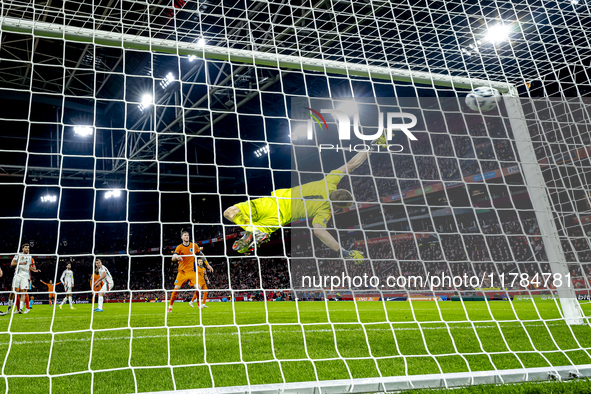 Netherlands midfielder Teun Koopmeiners scores the 4-0 during the match between the Netherlands and Hungary at the Johan Cruijff ArenA for t...