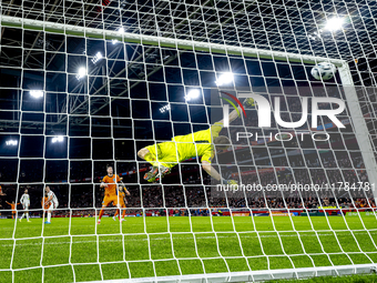 Netherlands midfielder Teun Koopmeiners scores the 4-0 during the match between the Netherlands and Hungary at the Johan Cruijff ArenA for t...