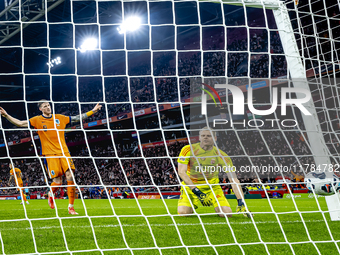 Netherlands midfielder Teun Koopmeiners scores the 4-0 during the match between the Netherlands and Hungary at the Johan Cruijff ArenA for t...