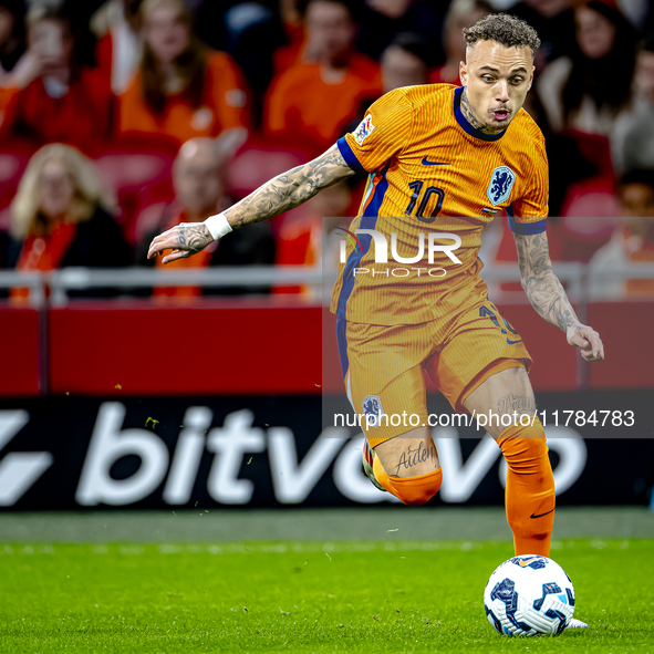 Netherlands forward Noa Lang participates in the match between the Netherlands and Hungary at the Johan Cruijff ArenA for the UEFA Nations L...