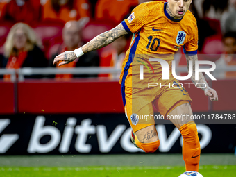 Netherlands forward Noa Lang participates in the match between the Netherlands and Hungary at the Johan Cruijff ArenA for the UEFA Nations L...