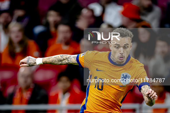 Netherlands forward Noa Lang participates in the match between the Netherlands and Hungary at the Johan Cruijff ArenA for the UEFA Nations L...