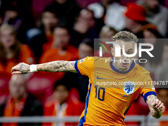 Netherlands forward Noa Lang participates in the match between the Netherlands and Hungary at the Johan Cruijff ArenA for the UEFA Nations L...