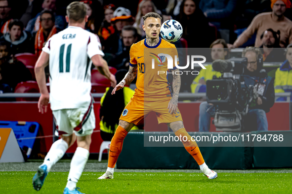 Netherlands forward Noa Lang participates in the match between the Netherlands and Hungary at the Johan Cruijff ArenA for the UEFA Nations L...