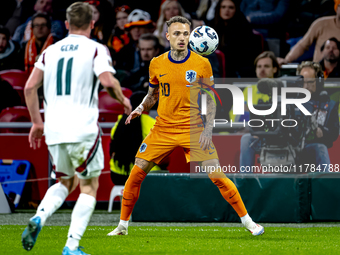 Netherlands forward Noa Lang participates in the match between the Netherlands and Hungary at the Johan Cruijff ArenA for the UEFA Nations L...