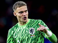 Netherlands goalkeeper Bart Verbruggen participates in the match between the Netherlands and Hungary at the Johan Cruijff ArenA for the UEFA...