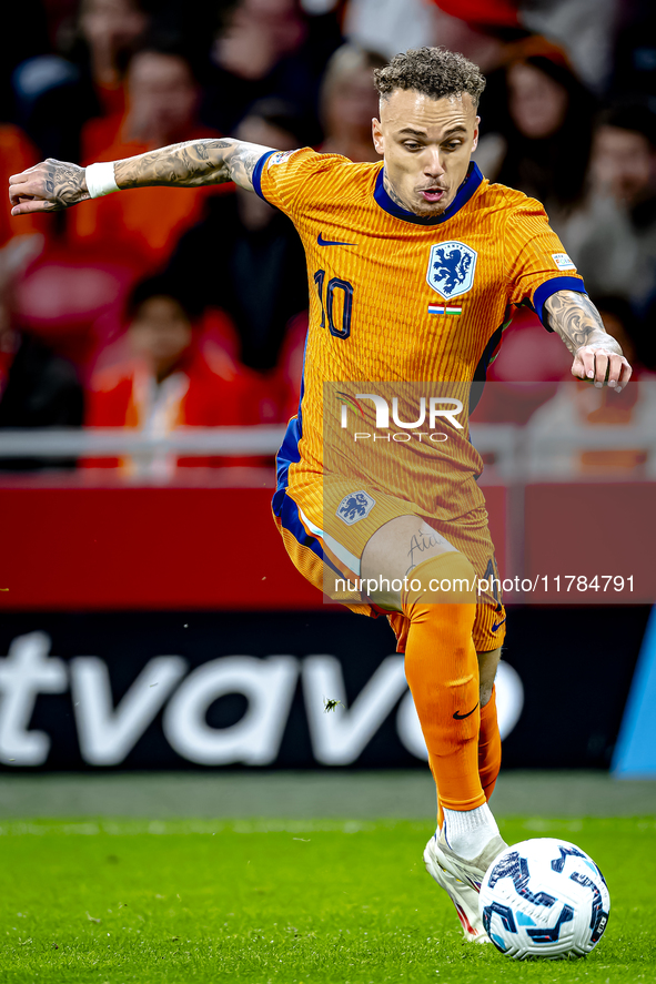 Netherlands forward Noa Lang participates in the match between the Netherlands and Hungary at the Johan Cruijff ArenA for the UEFA Nations L...