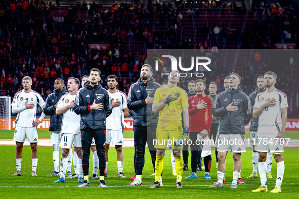 Players of Hungary appear dejected after losing the game during the match between the Netherlands and Hungary at the Johan Cruijff ArenA for...