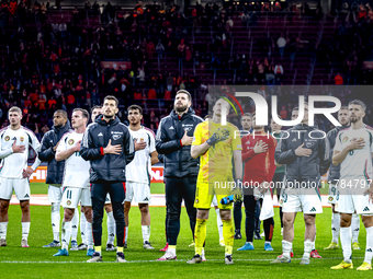 Players of Hungary appear dejected after losing the game during the match between the Netherlands and Hungary at the Johan Cruijff ArenA for...