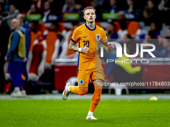 Netherlands forward Noa Lang participates in the match between the Netherlands and Hungary at the Johan Cruijff ArenA for the UEFA Nations L...