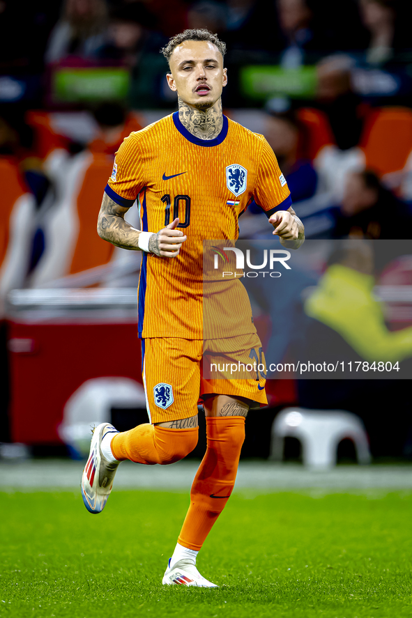 Netherlands forward Noa Lang participates in the match between the Netherlands and Hungary at the Johan Cruijff ArenA for the UEFA Nations L...