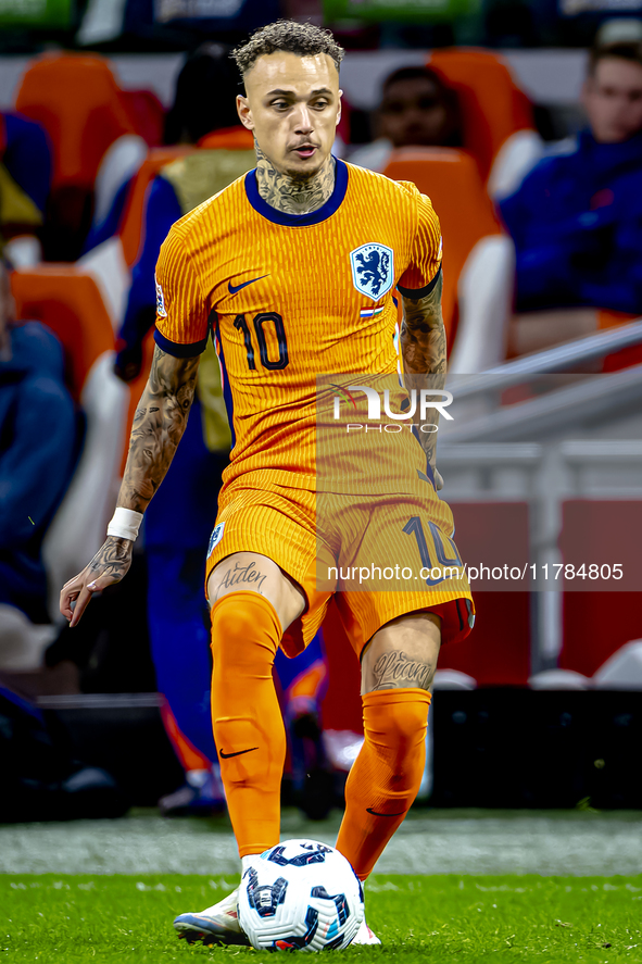 Netherlands forward Noa Lang participates in the match between the Netherlands and Hungary at the Johan Cruijff ArenA for the UEFA Nations L...