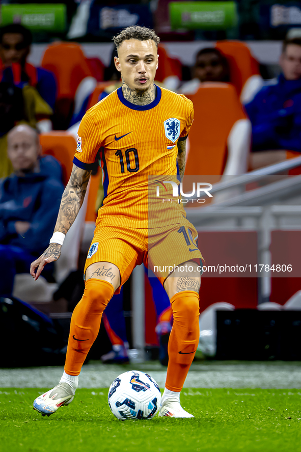 Netherlands forward Noa Lang participates in the match between the Netherlands and Hungary at the Johan Cruijff ArenA for the UEFA Nations L...