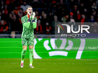 Netherlands goalkeeper Bart Verbruggen participates in the match between the Netherlands and Hungary at the Johan Cruijff ArenA for the UEFA...