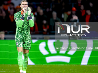 Netherlands goalkeeper Bart Verbruggen participates in the match between the Netherlands and Hungary at the Johan Cruijff ArenA for the UEFA...