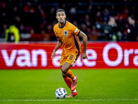 Netherlands midfielder Ryan Gravenberch participates in the match between the Netherlands and Hungary at the Johan Cruijff ArenA for the UEF...