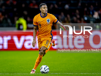 Netherlands midfielder Ryan Gravenberch participates in the match between the Netherlands and Hungary at the Johan Cruijff ArenA for the UEF...