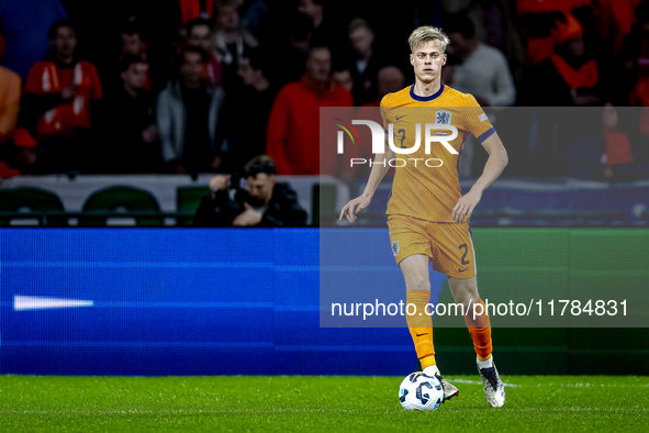 Netherlands defender Jan-Paul van Hecke participates in the match between the Netherlands and Hungary at the Johan Cruijff ArenA for the UEF...