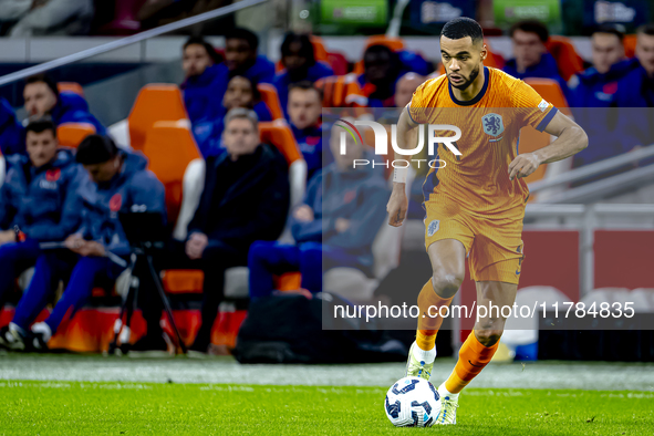 Netherlands forward Cody Gakpo participates in the match between the Netherlands and Hungary at the Johan Cruijff ArenA for the UEFA Nations...